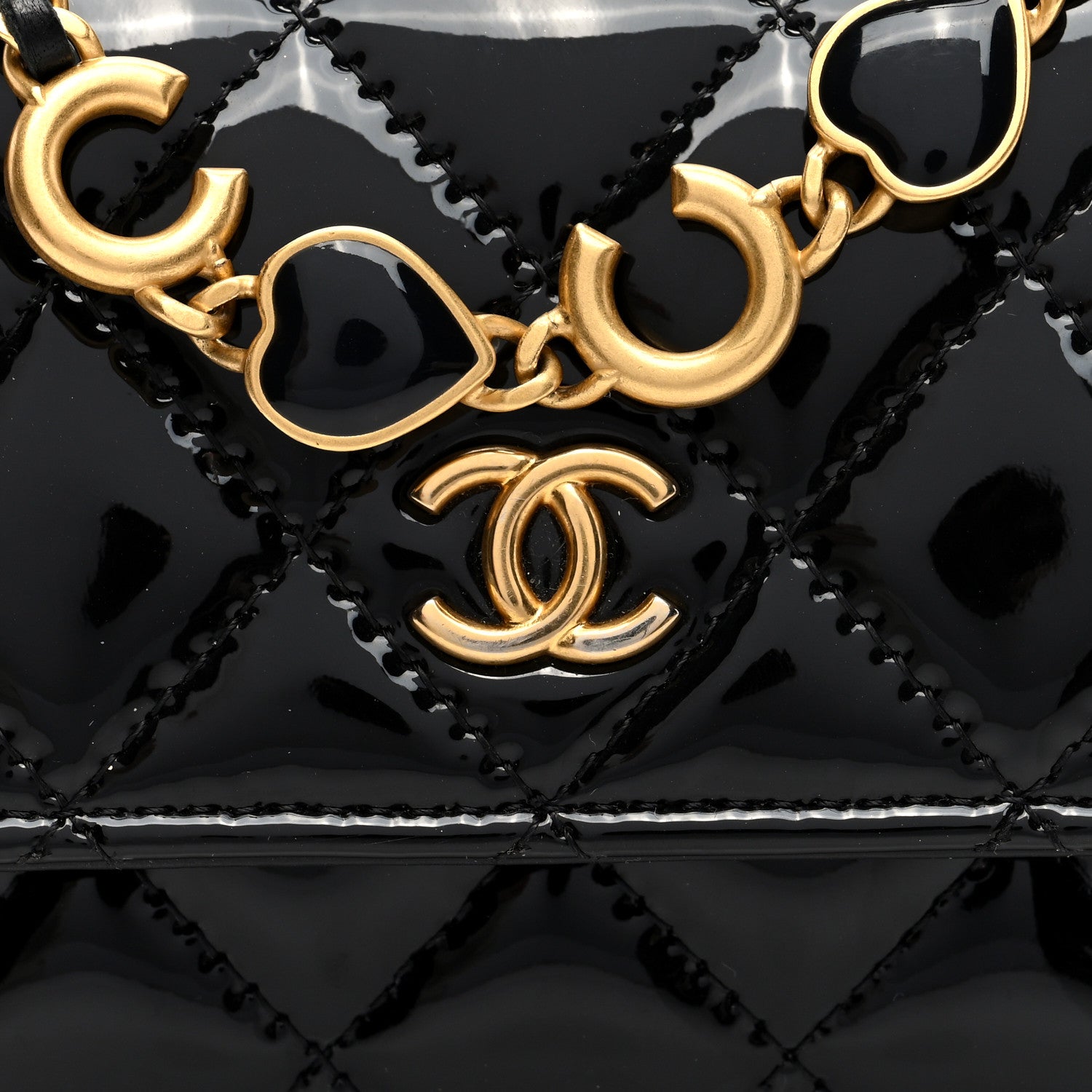 Chanel Patent Enamel Quilted Coco Hearts Clutch With Chain Black 8 of 11