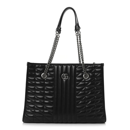 Gucci Calfskin Matelasse Aria Medium GG Marmont Shoulder Tote Black 1 of 10