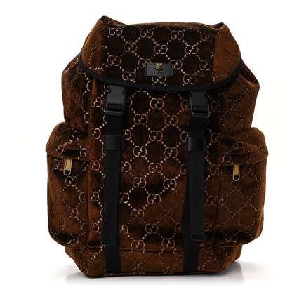 Gucci Velvet GG Monogram Web Medium Double Buckle Backpack Brown Black 1 of 10