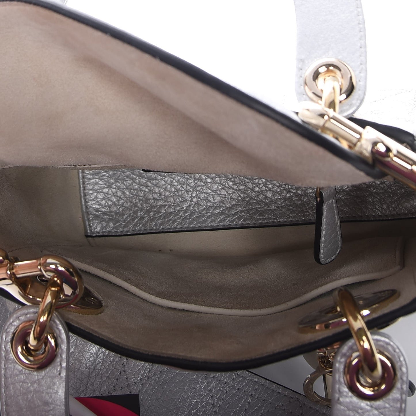 Metallic Grained Calfskin Cannage Mini Lady Dior Silver