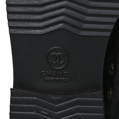 Chanel Toile Suede Calfskin CC Lace Up Short Boots 37 Dark Grey 8 of 10