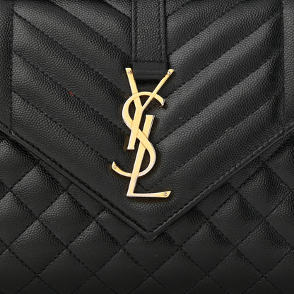 Saint Laurent Grain De Poudre Textured Mixed Matelasse Triquilt Medium Monogram Satchel Black 8 of 14