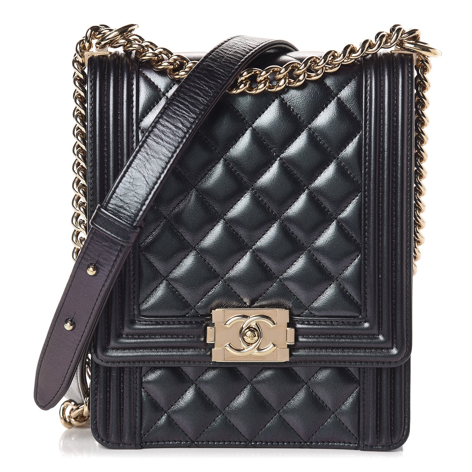 Chanel Iridescent Calfskin Quilted North South Boy Flap Black 1 of 14