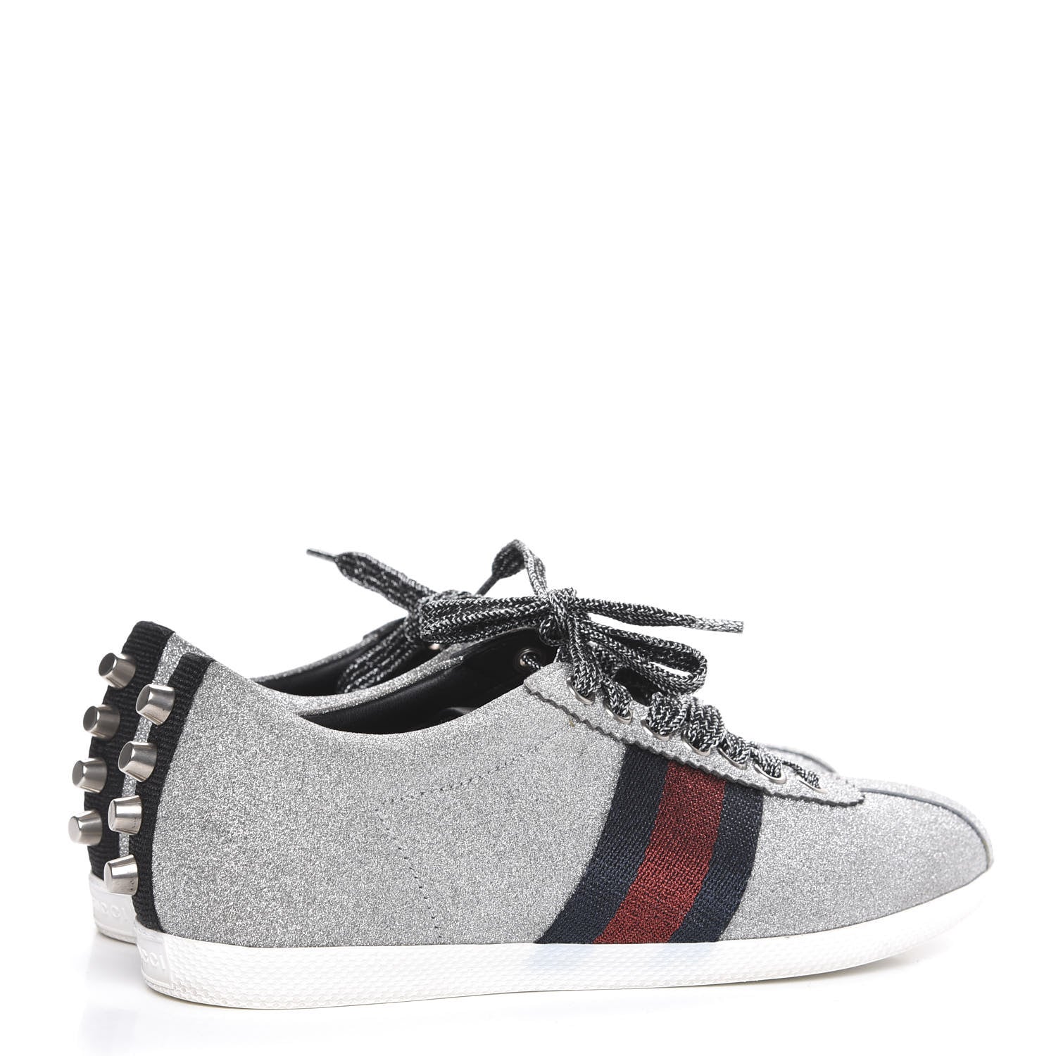 Gucci Glitter Fabric Studded Web Womens Sneakers 36.5 Silver 4 of 9