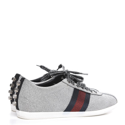 Gucci Glitter Fabric Studded Web Womens Sneakers 36.5 Silver 4 of 9