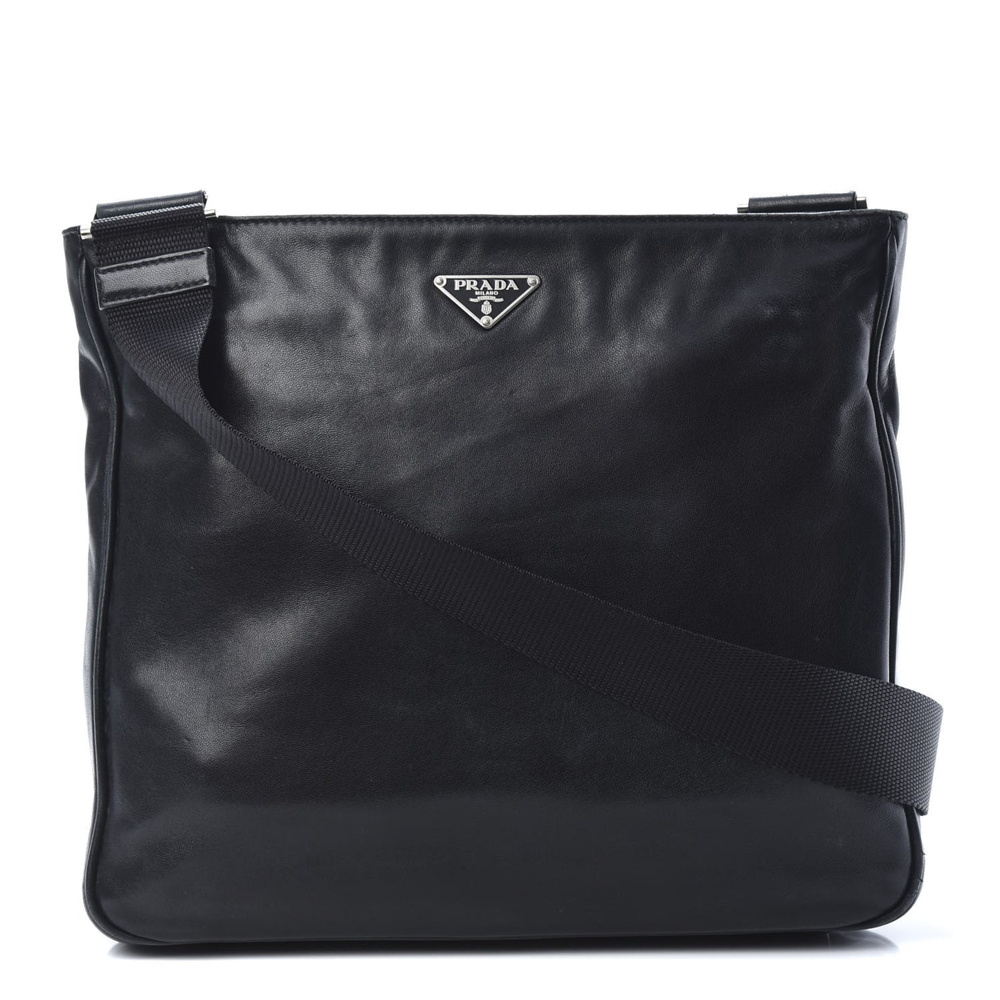 Nappa Flat Messenger Bag Black