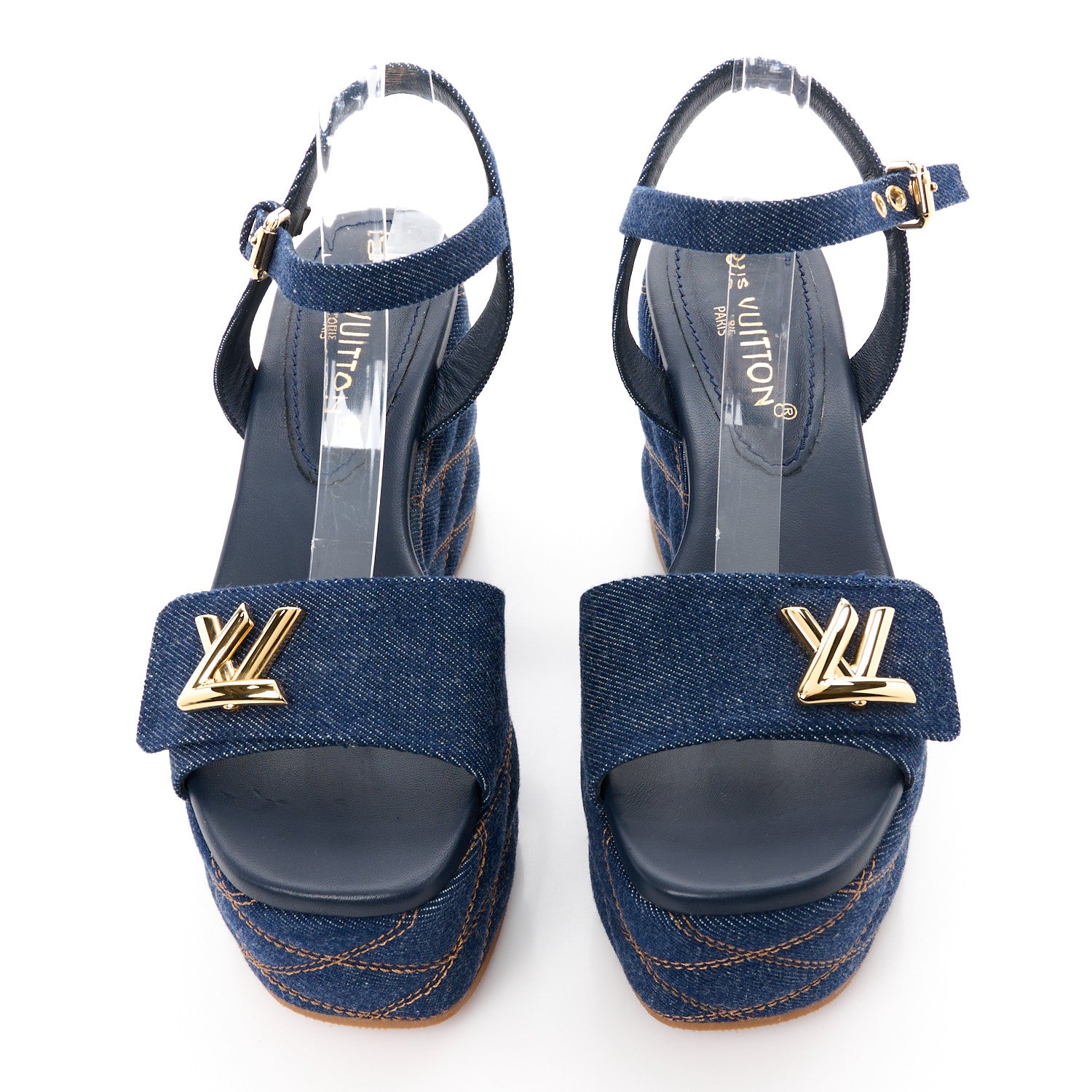 Louis Vuitton Denim Quilted Shake Flatform Sandals 37.5 Dark Blue 2 of 8