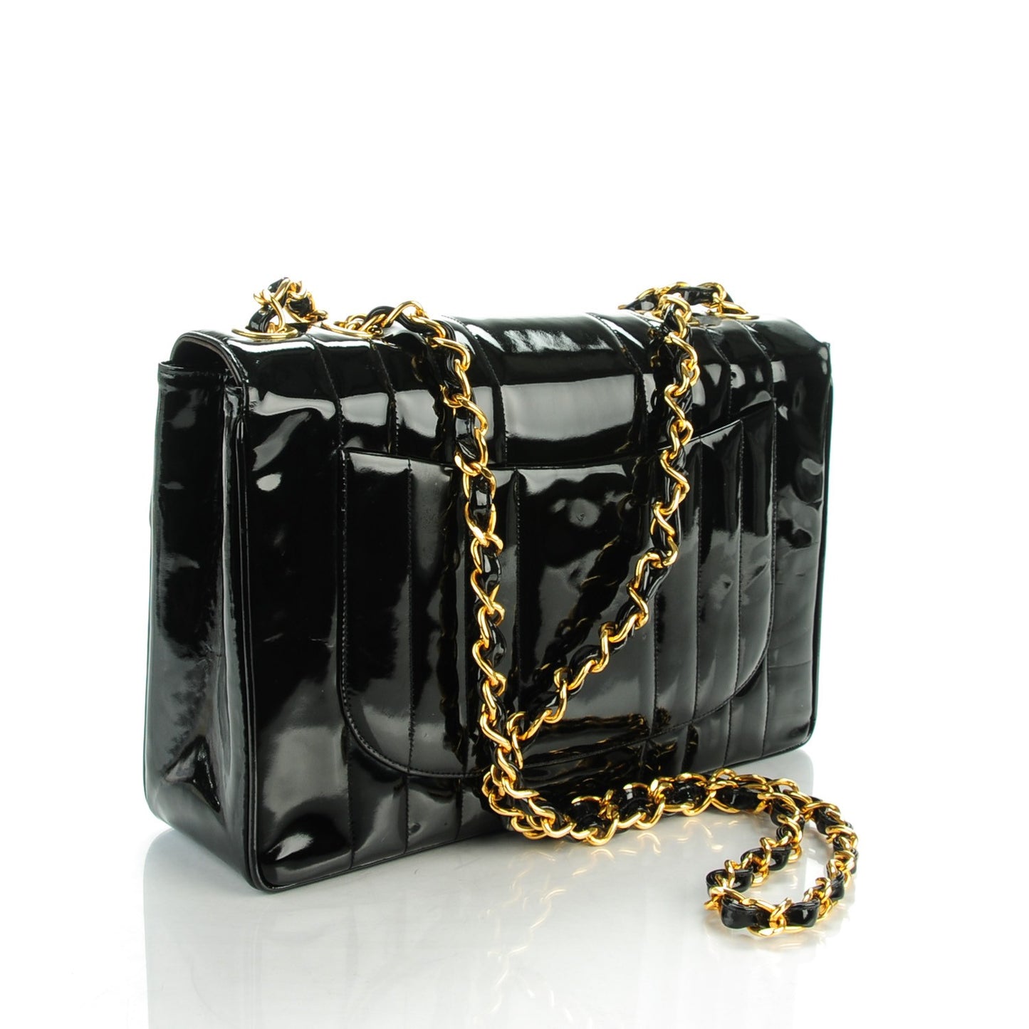 Patent Vertical Quilted Jumbo Single Flap Black