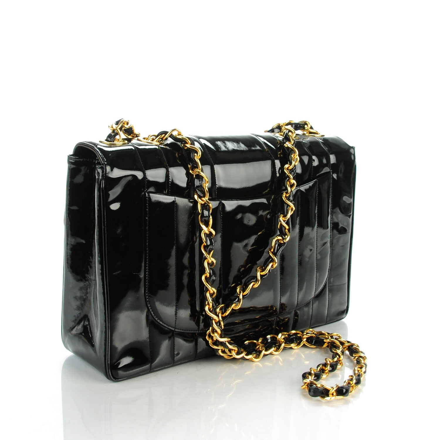 Chanel Patent Vertical Quilted Jumbo Single Flap Black 3 of 9