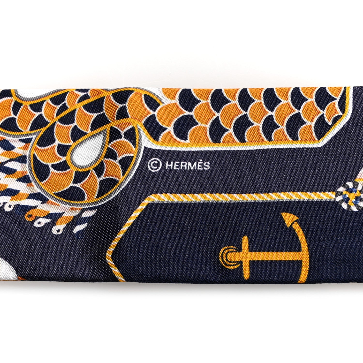 Hermes Silk Epaulettes De Gala Twilly Marine Gold White 3 of 4