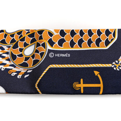 Hermes Silk Epaulettes De Gala Twilly Marine Gold White 3 of 4
