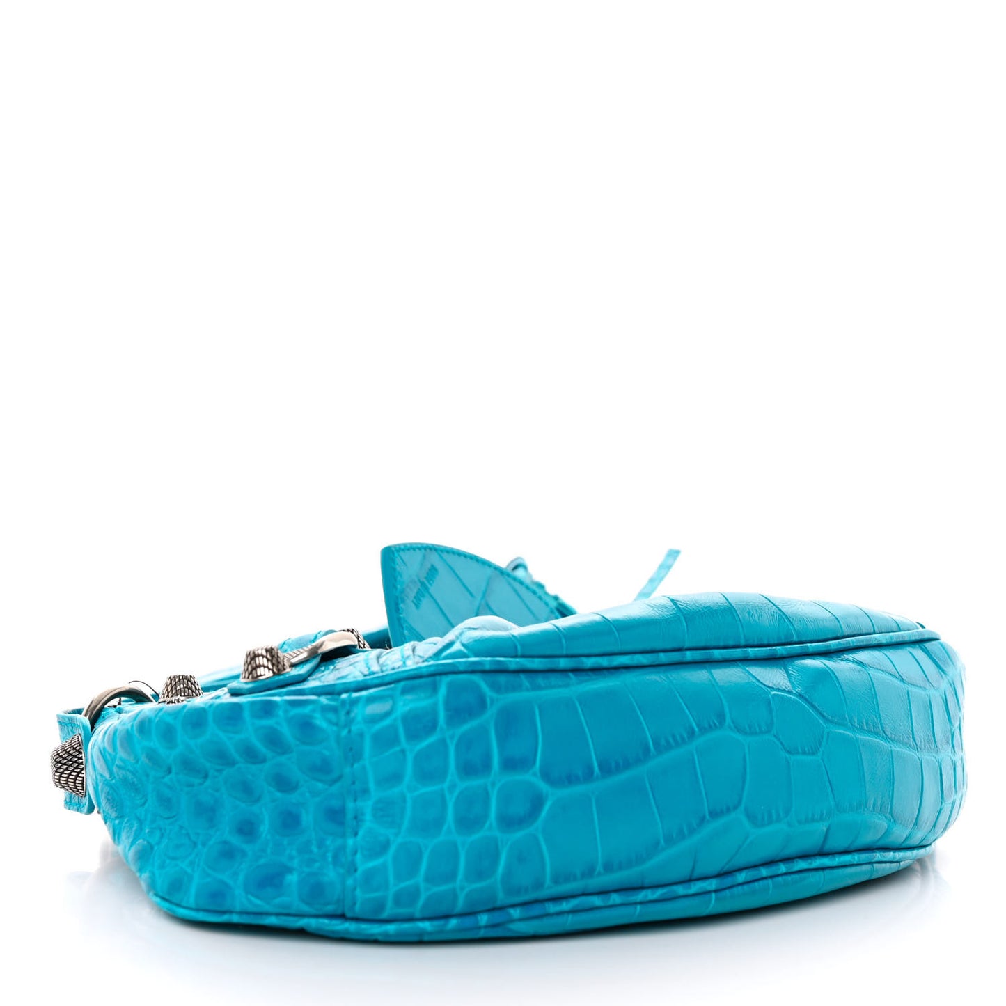 Extra Supple Calfskin Crocodile Embossed Le Cagole Shoulder Bag XS Cyan