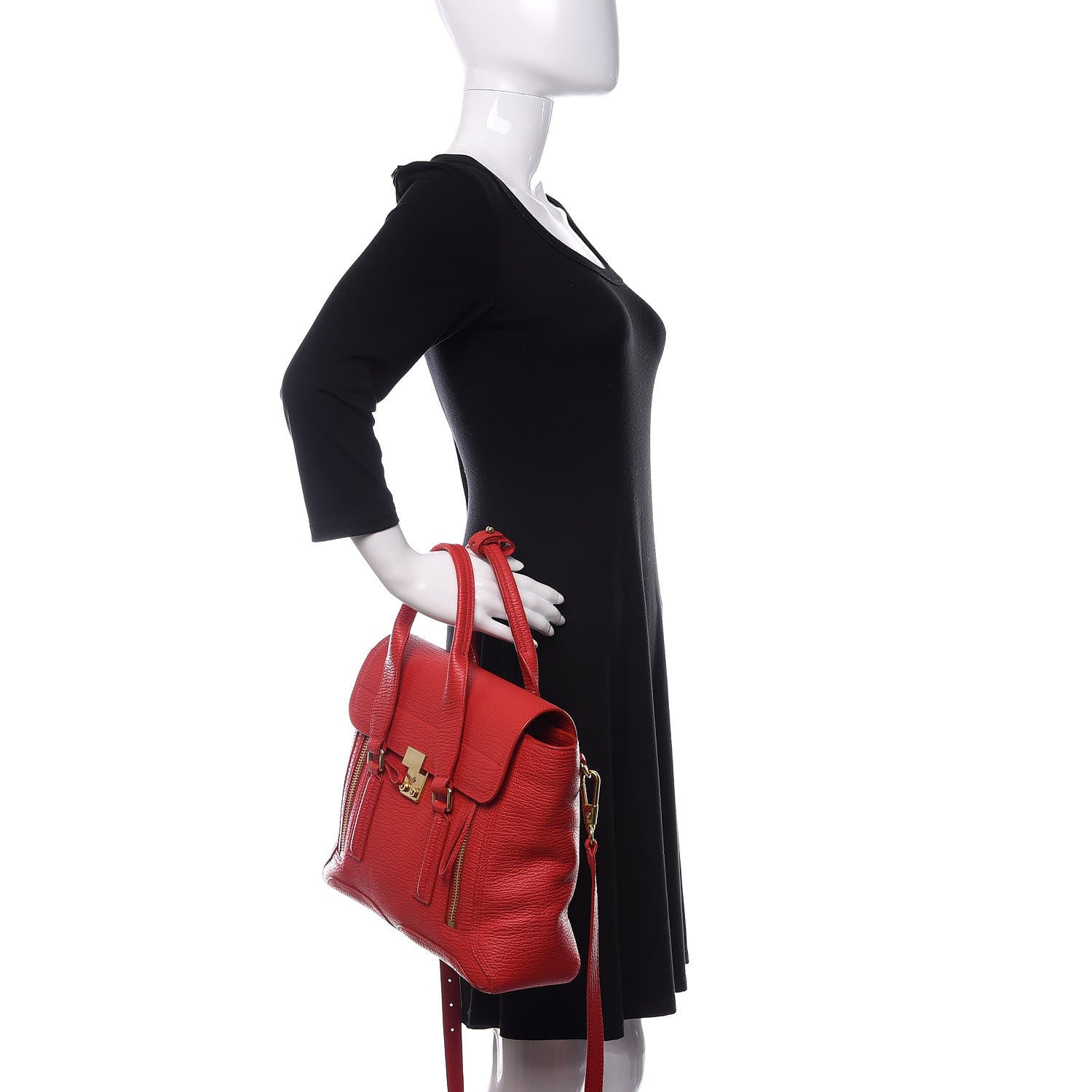 3.1 Phillip Lim 3.1 Textured Calfskin Medium Pashli Satchel Red 3 of 12