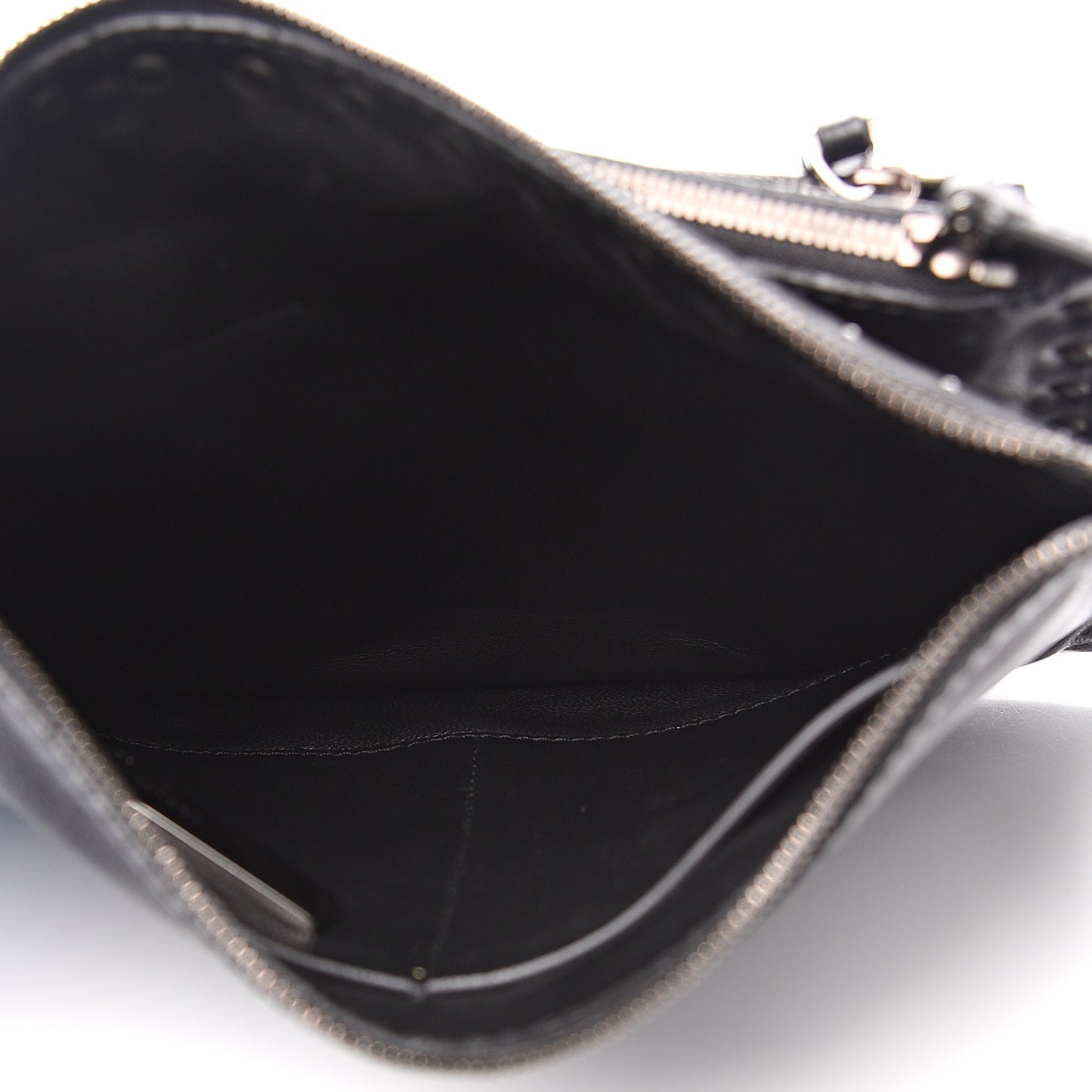 Vitello Rockstud Triple Zip Wristlet Pouch Black