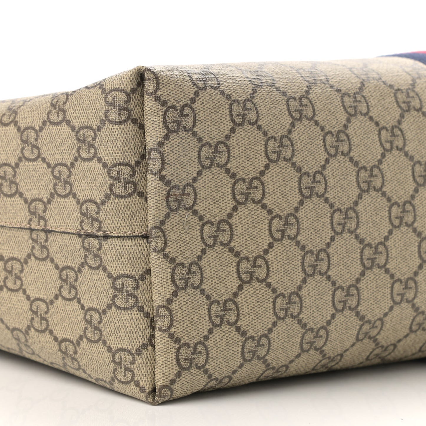 GG Supreme Monogram Textured Dollar Calfskin Web Medium Ophidia Shopping Tote Beige Ebony Mystic White