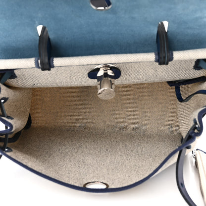 Hermes Vache Hunter Toile H Brides de Gala Herbag Zip Retourne 31 PM Bleu De France Ecru Black 6 of 12