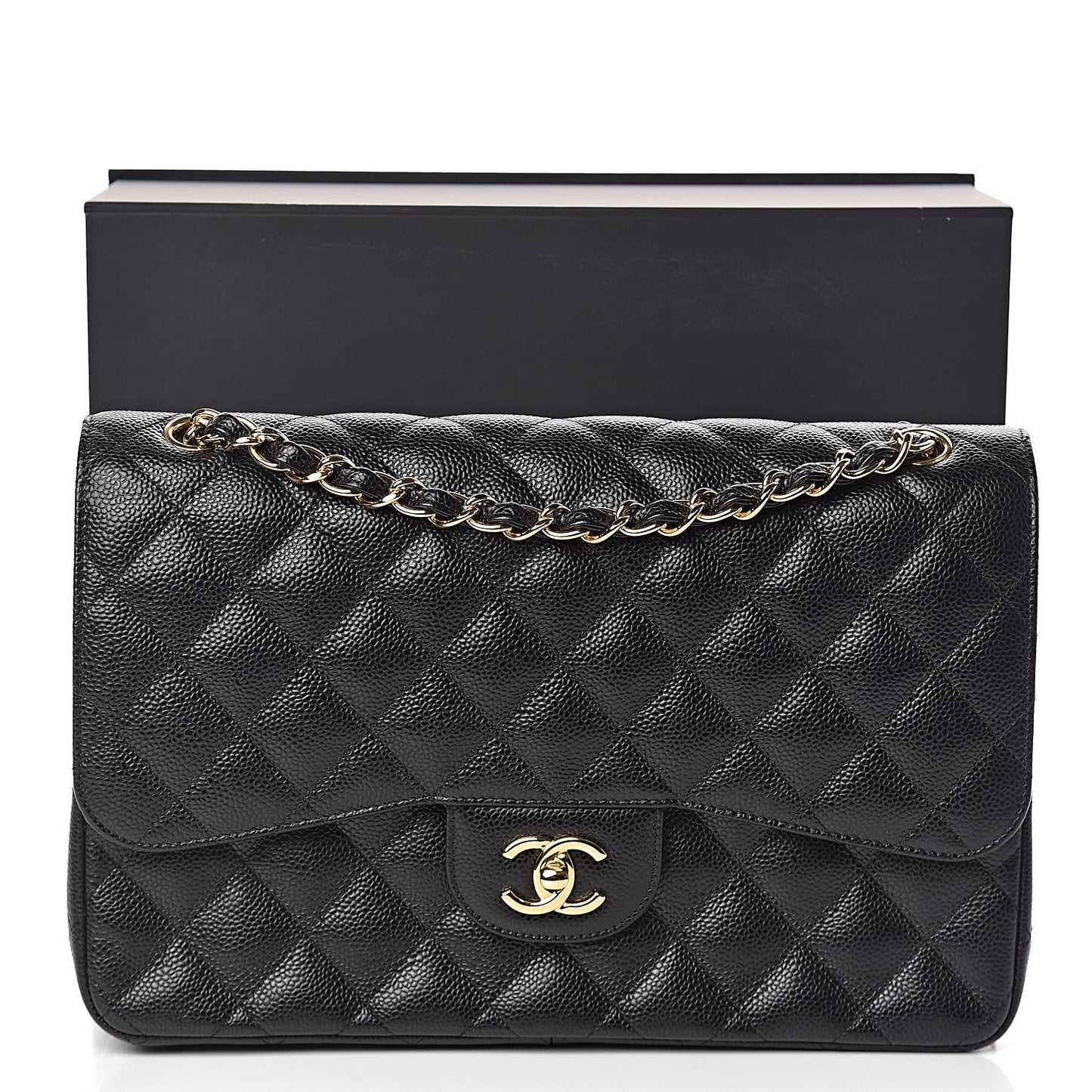 Caviar Quilted Jumbo Double Flap Black