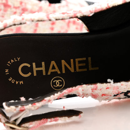 Chanel Glittered Tweed Grosgrain Cap Toe Slingback Pumps 38.5 Ecru Pink Red Black 6 of 11