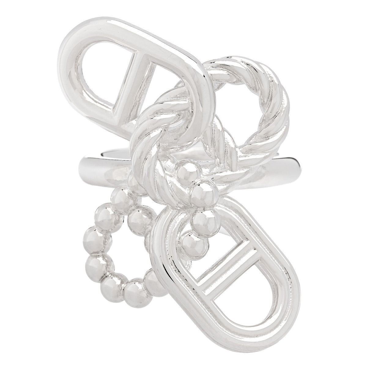 Hermes Sterling Silver Chaine d'Ancre Alea II Multi Link Ring 56 7.5 1 of 5