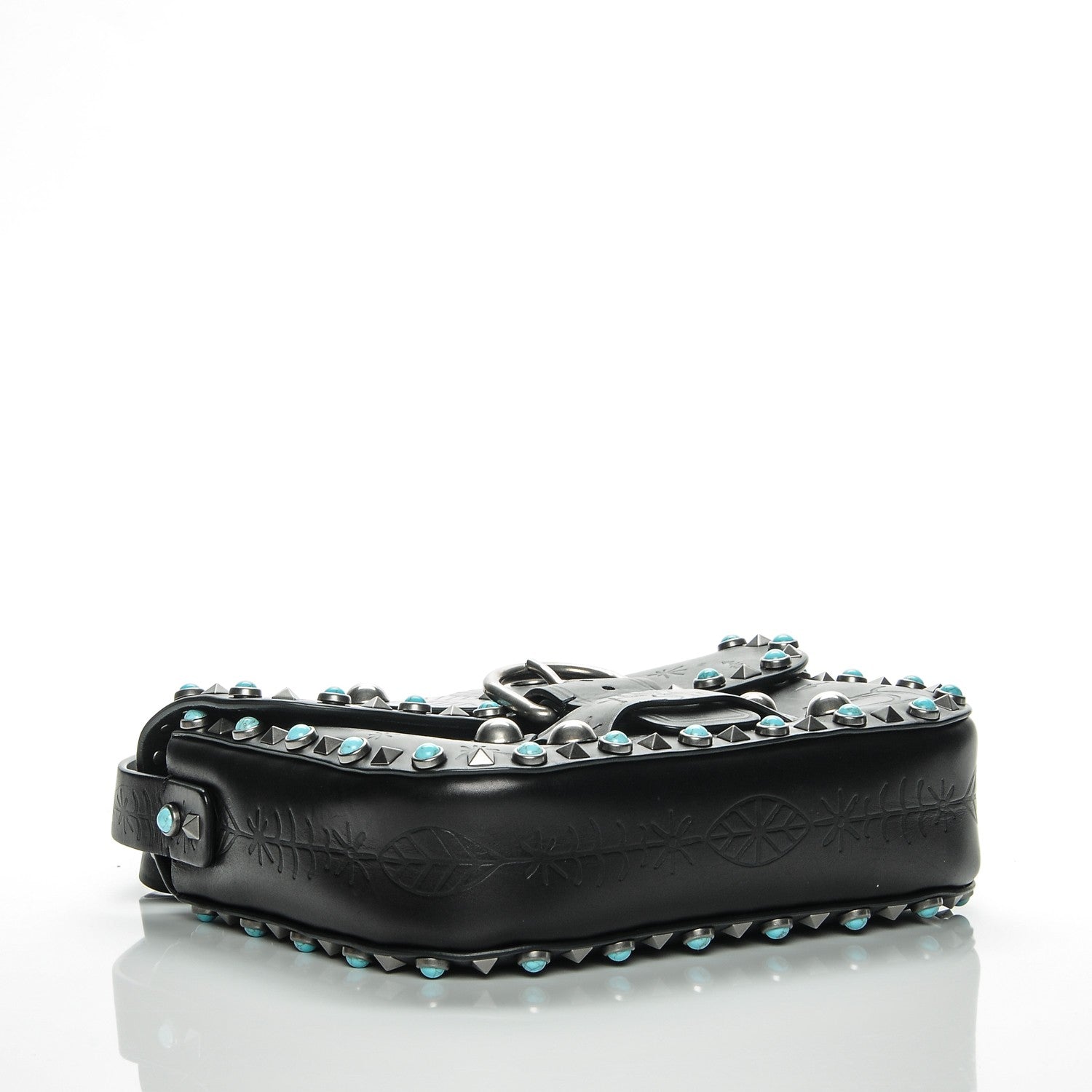Valentino Garavani Calfskin Santeria Embossed Medium Rockstud Rolling Flap Saddle Bag Black 4 of 6