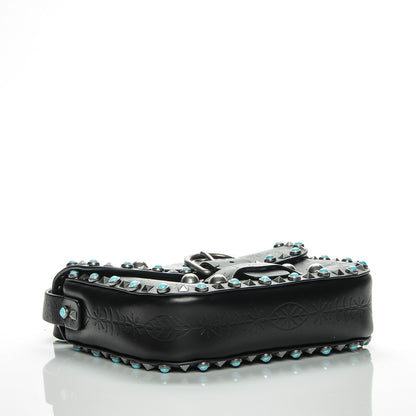Valentino Garavani Calfskin Santeria Embossed Medium Rockstud Rolling Flap Saddle Bag Black 4 of 6