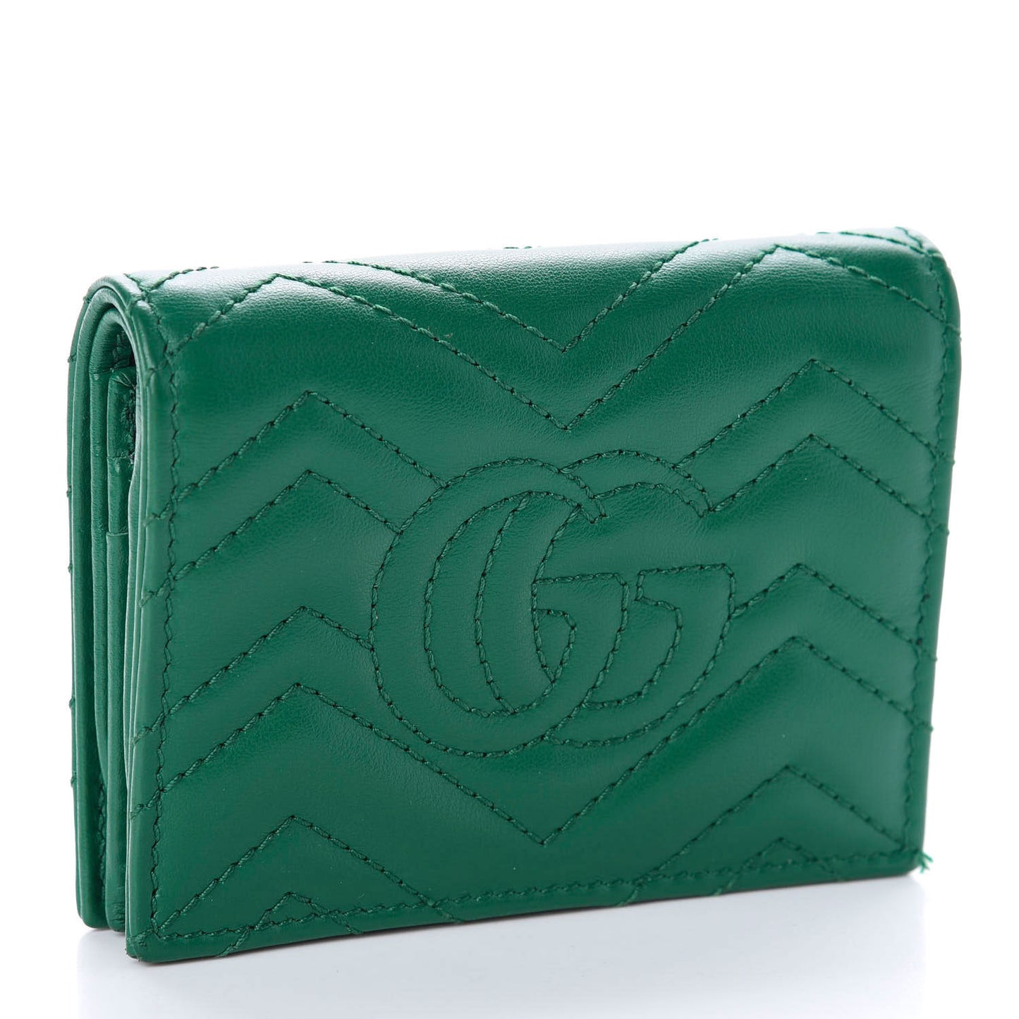 Calfskin Matelasse GG Marmont Card Case Wallet Emerald