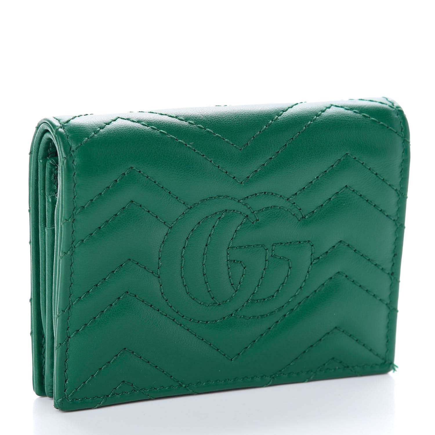 Gucci Calfskin Matelasse GG Marmont Card Case Wallet Emerald 3 of 10