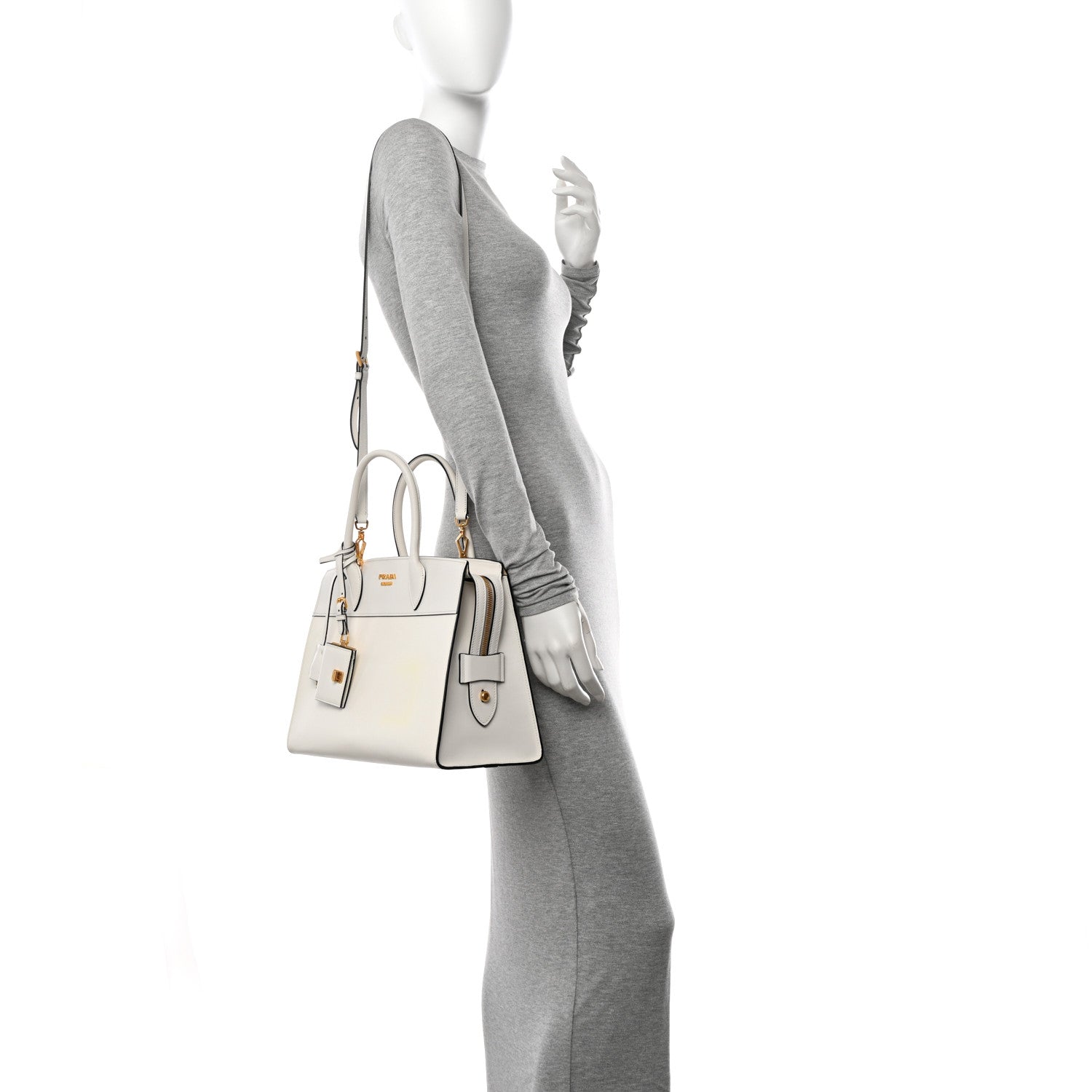 Prada Saffiano City Calfskin Bibliothèque Top Handle White 2 of 10