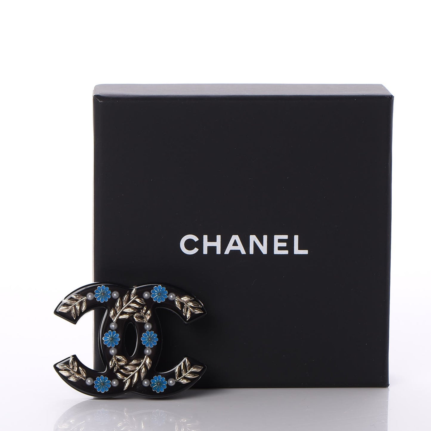 Resin Pearl Enamel Flower CC Brooch Black Blue Gold