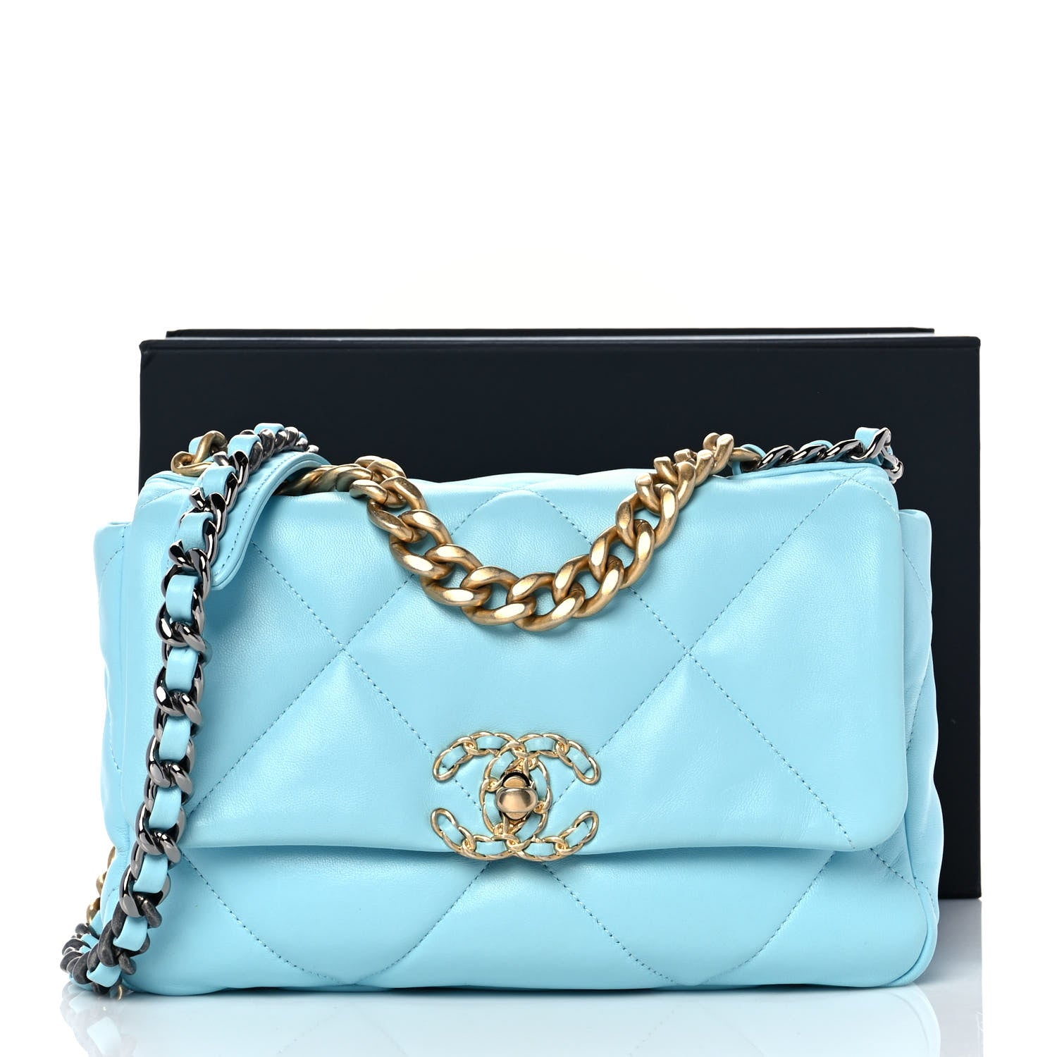 Chanel Shiny Lambskin Quilted Medium Chanel 19 Flap Light Blue 10 of 10