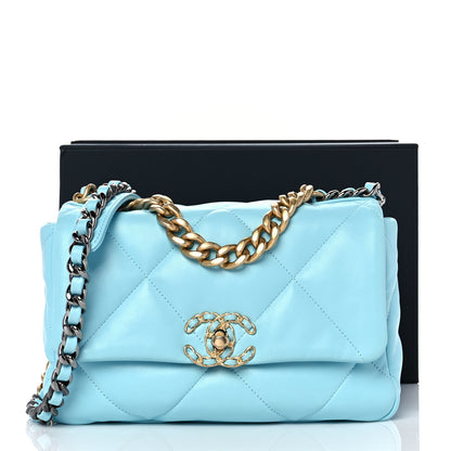 Chanel Shiny Lambskin Quilted Medium Chanel 19 Flap Light Blue 10 of 10