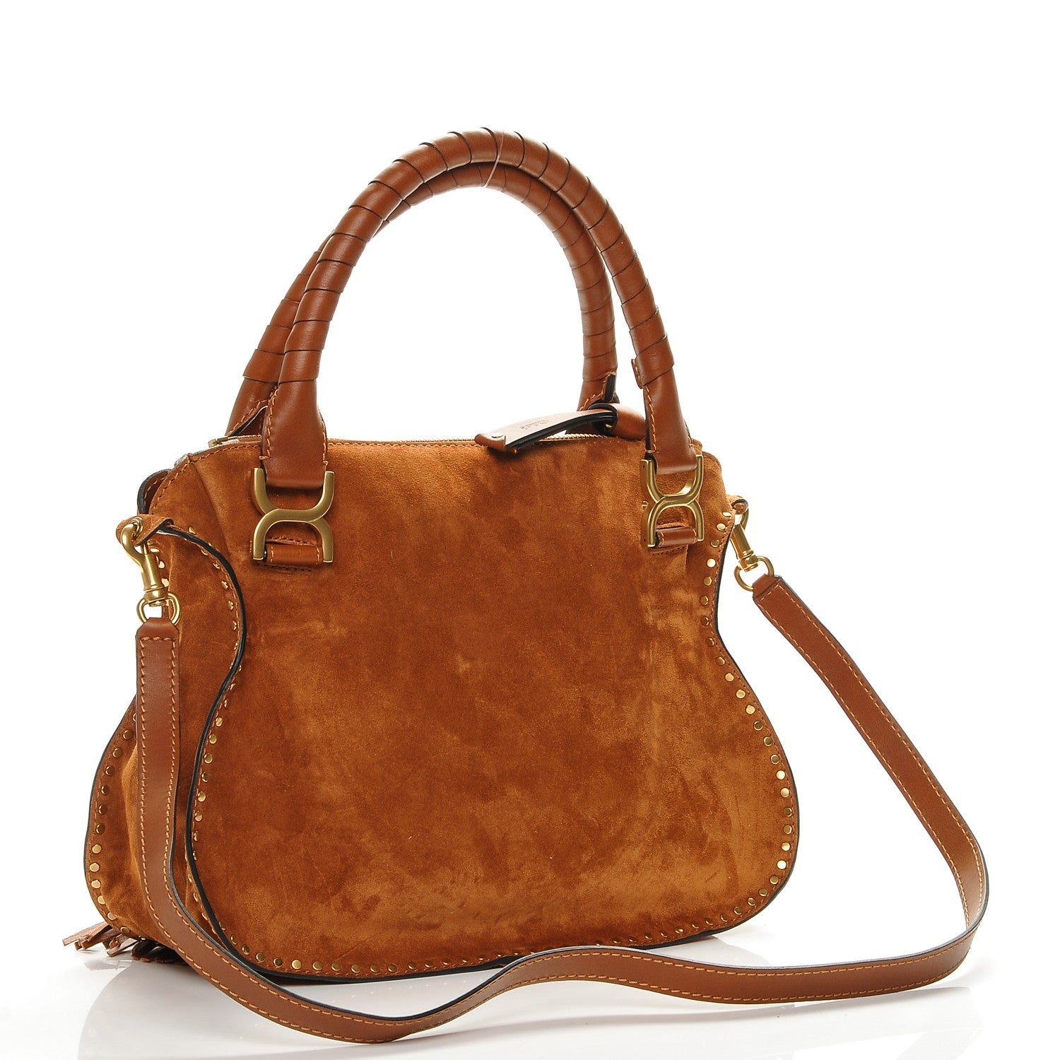 Chloe Suede Calfskin Braided Medium Marcie Satchel Caramel 3 of 7