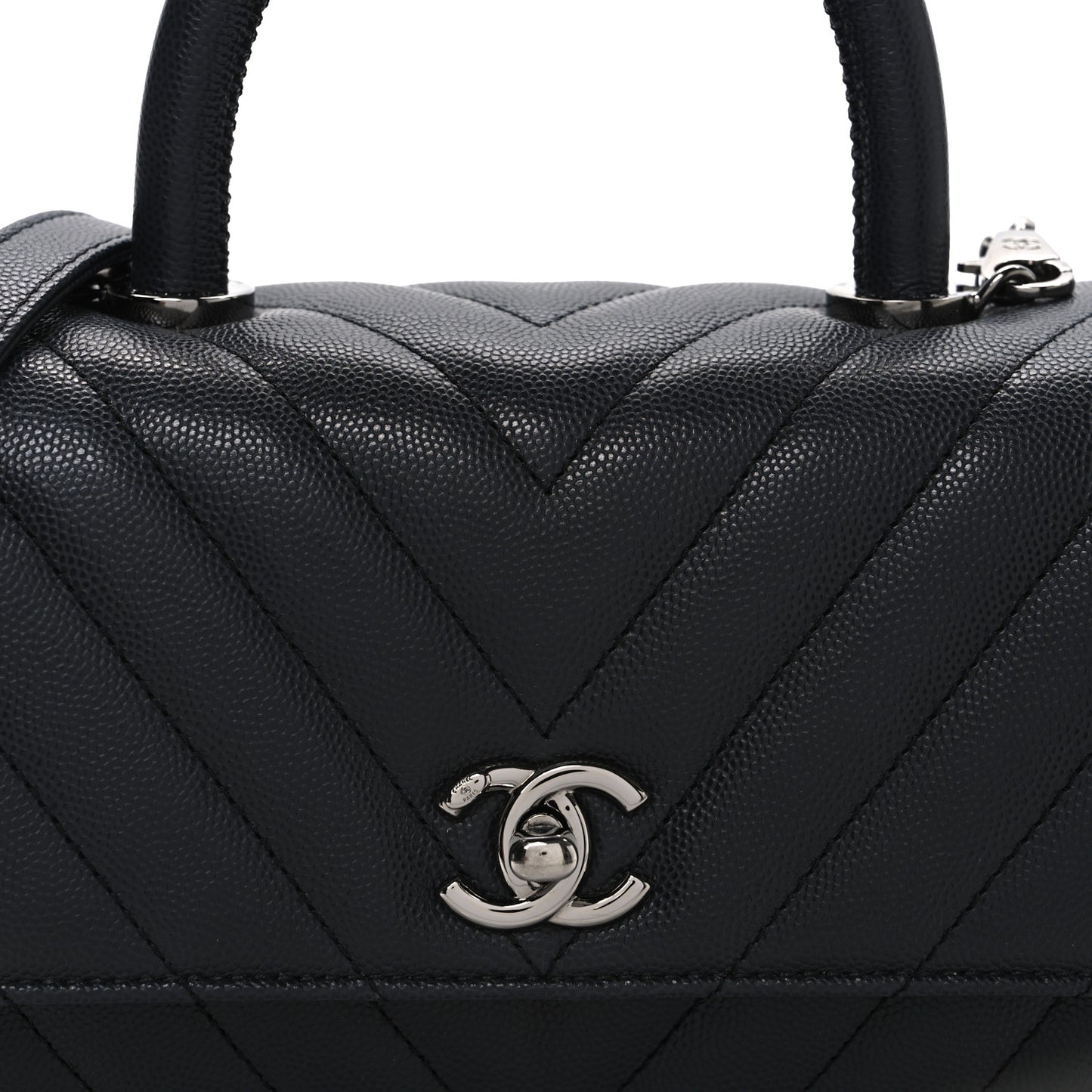 Caviar Chevron Quilted Mini Coco Handle Flap Dark Grey