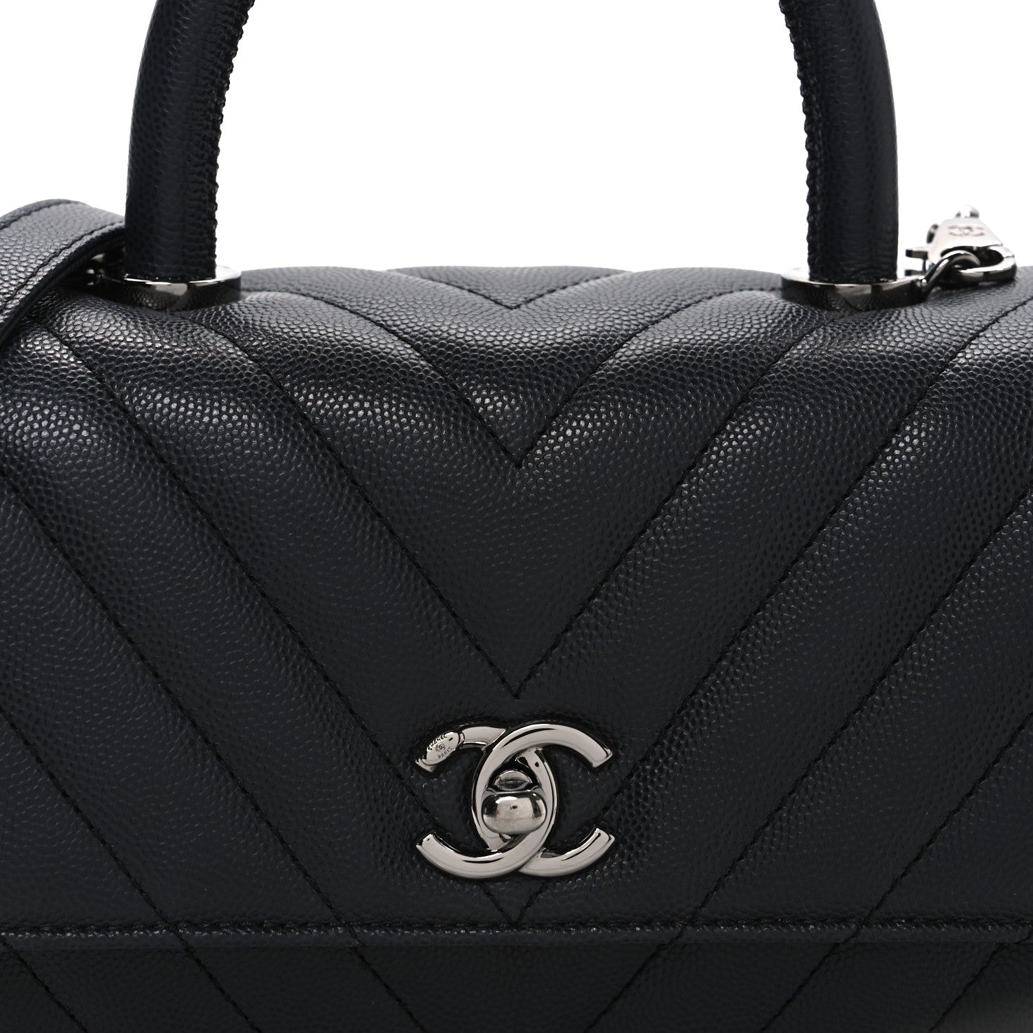Chanel Caviar Chevron Quilted Mini Coco Handle Flap Dark Grey 8 of 10