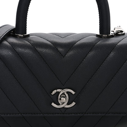 Chanel Caviar Chevron Quilted Mini Coco Handle Flap Dark Grey 8 of 10