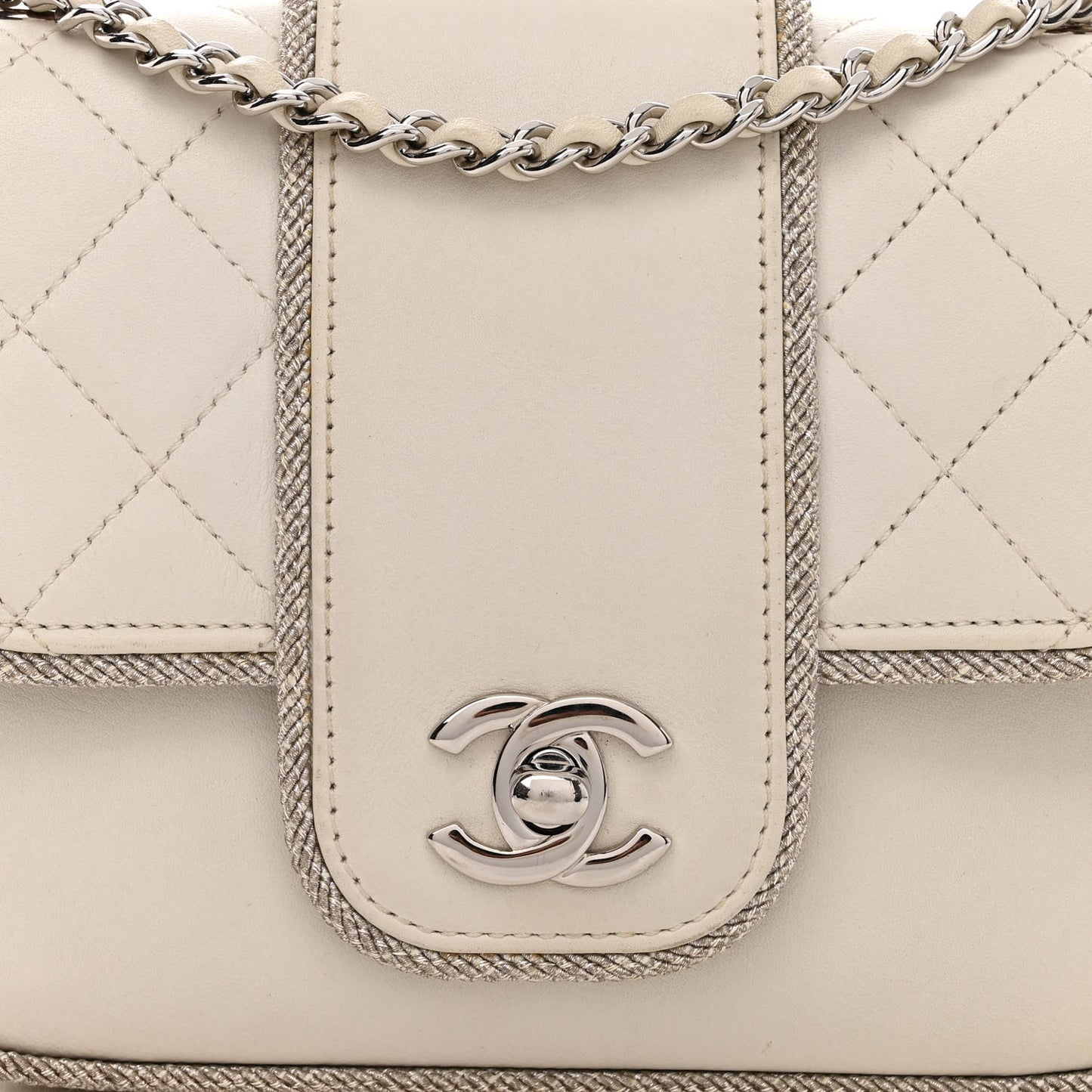 Lambskin Lurex Quilted Elementary Chic Mini Flap White