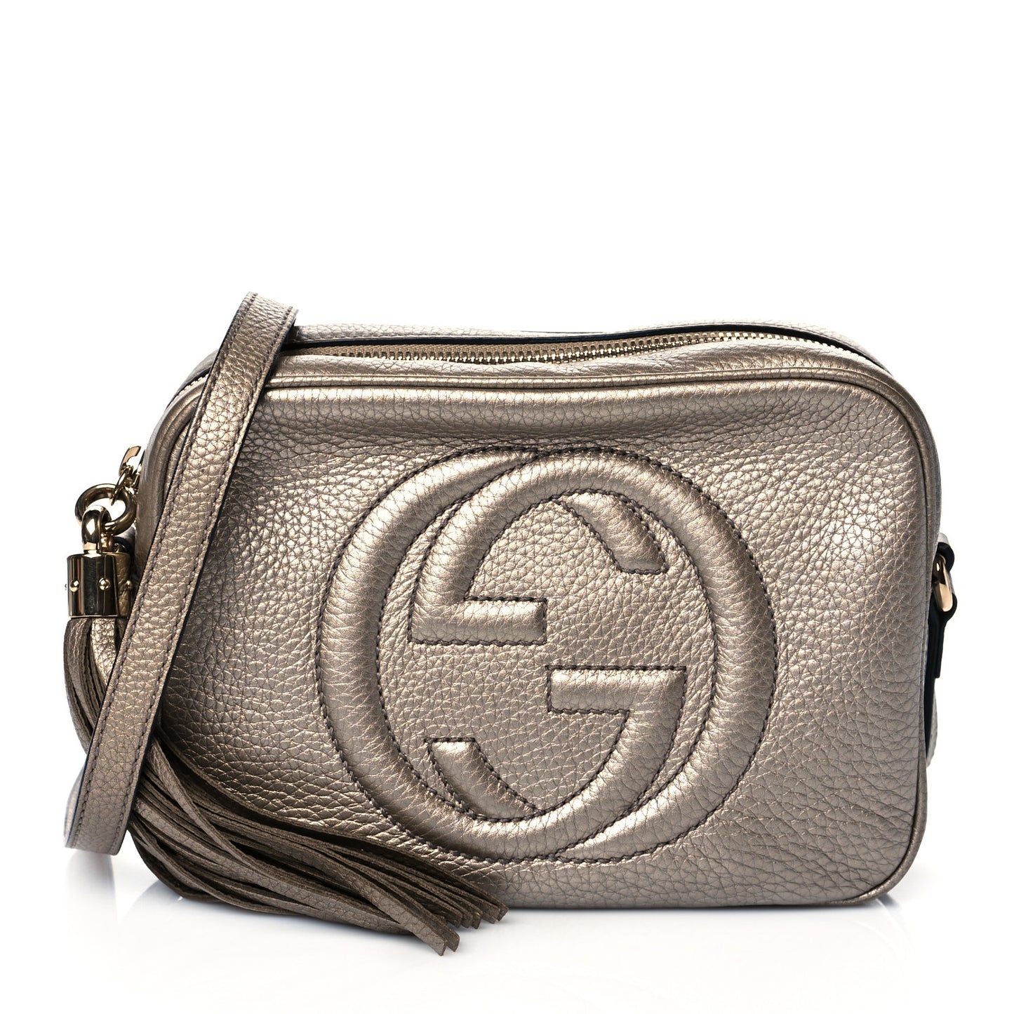 Metallic Pebbled Calfskin Small Soho Disco Bag Golden Beige