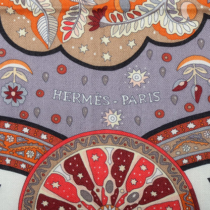 Hermes Cashmere Silk Aux Portes Du Palais Shawl 140 Noir Beige Rouge 4 of 7