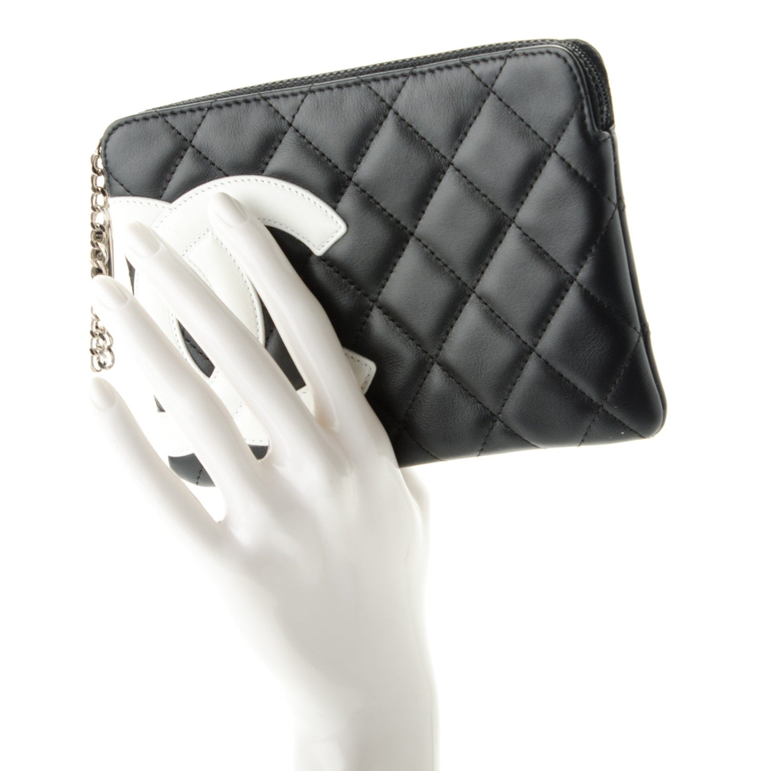 Chanel Calfskin Quilted Cambon Cosmetic Pouch Black White 2 of 7