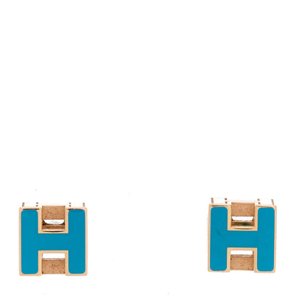 Hermes Gold Lacquered Cage d'H Earrings Turquoise 1 of 6