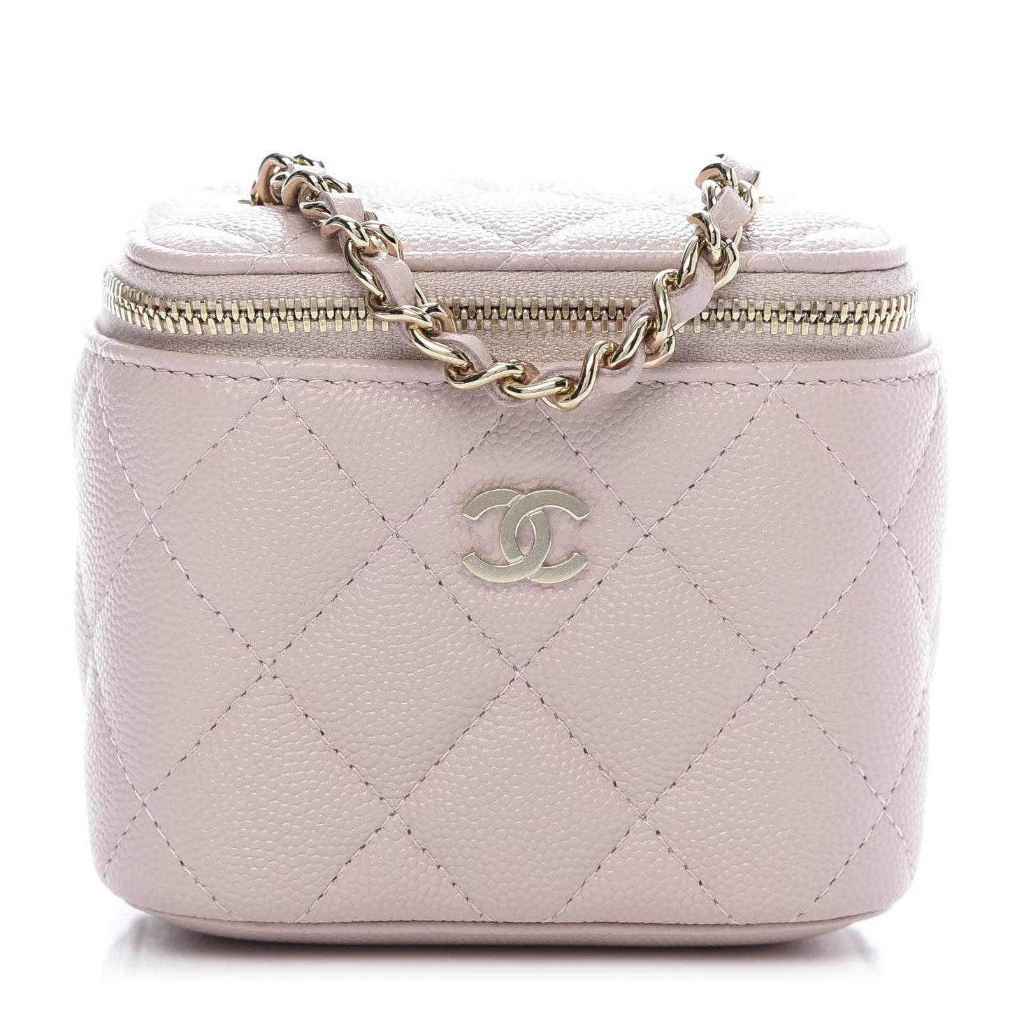 Caviar Quilted Mini Vanity Case With Chain Light Pink