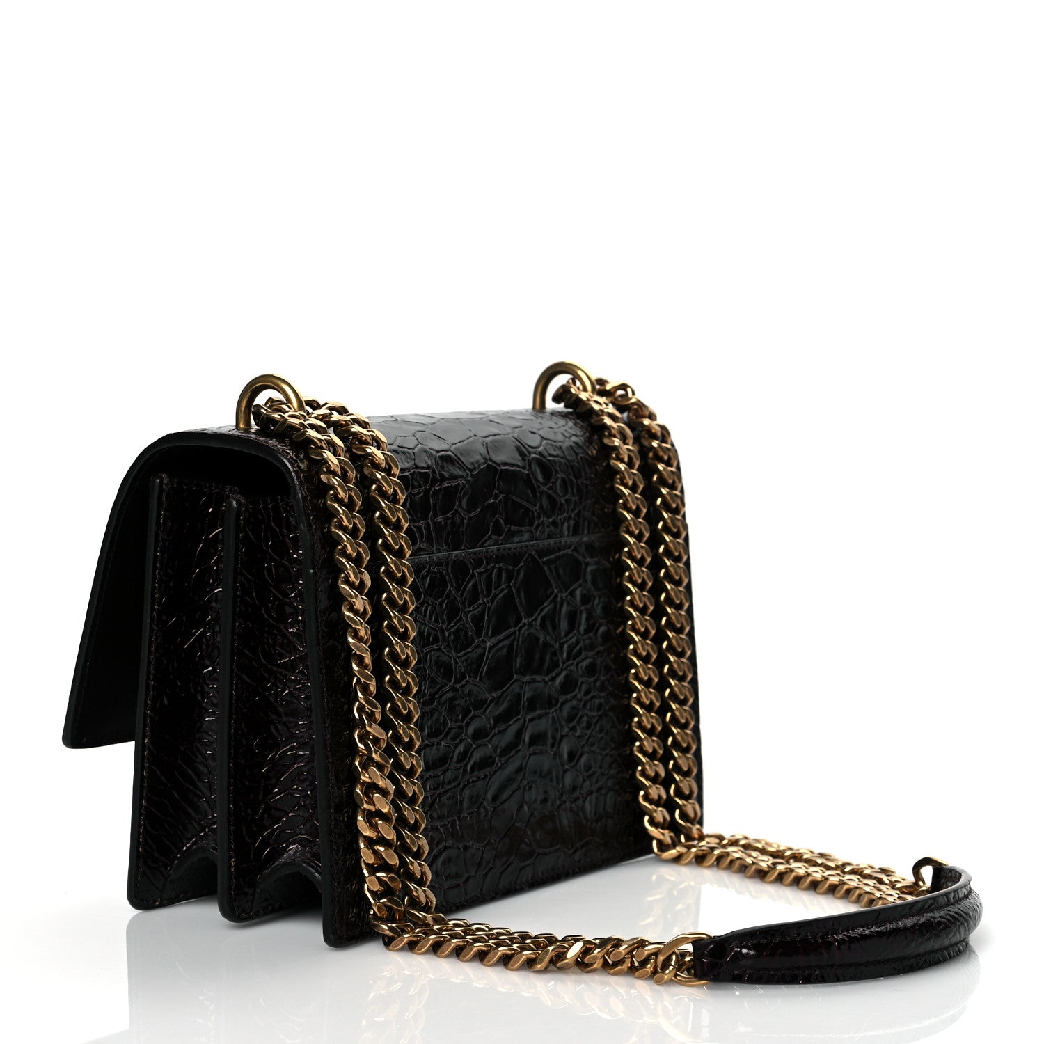 Saint Laurent Calfskin Crocodile Embossed Small Monogram Sunset Brown 2 of 8