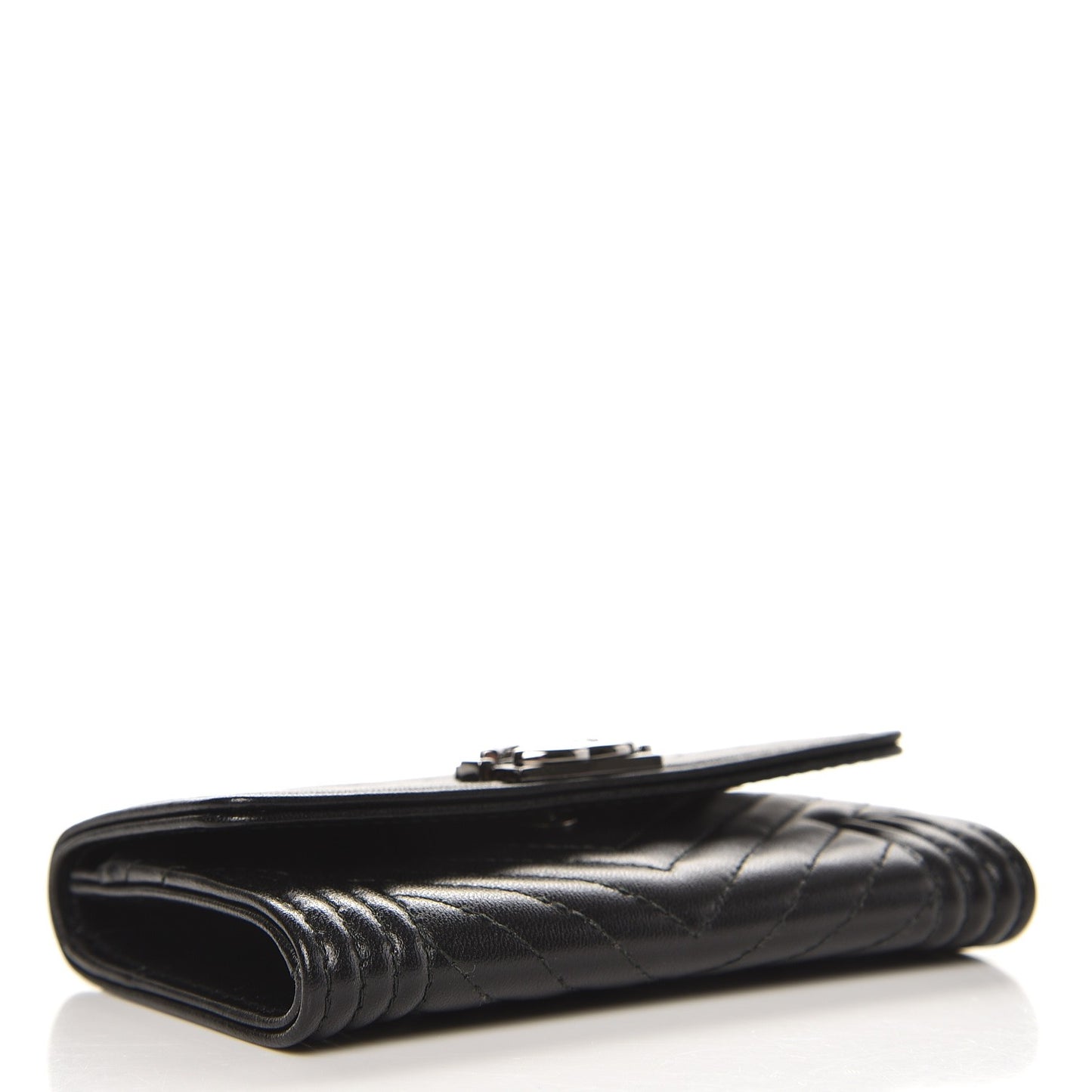 Lambskin Chevron Quilted Boy Card Holder Wallet Black