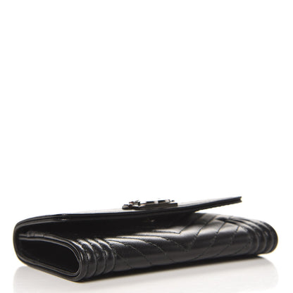 Chanel Lambskin Chevron Quilted Boy Card Holder Wallet Black 4 of 8
