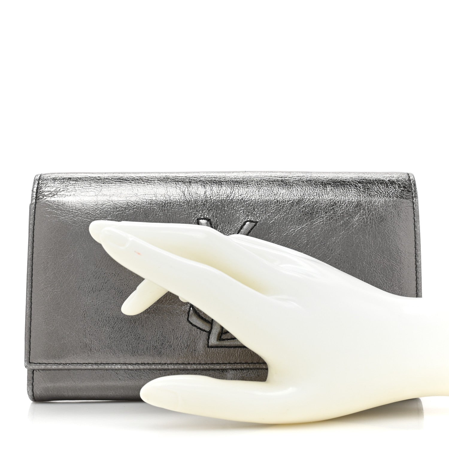 Saint Laurent Metallic Calfskin Monogram Belle De Jour Clutch Silver 2 of 16