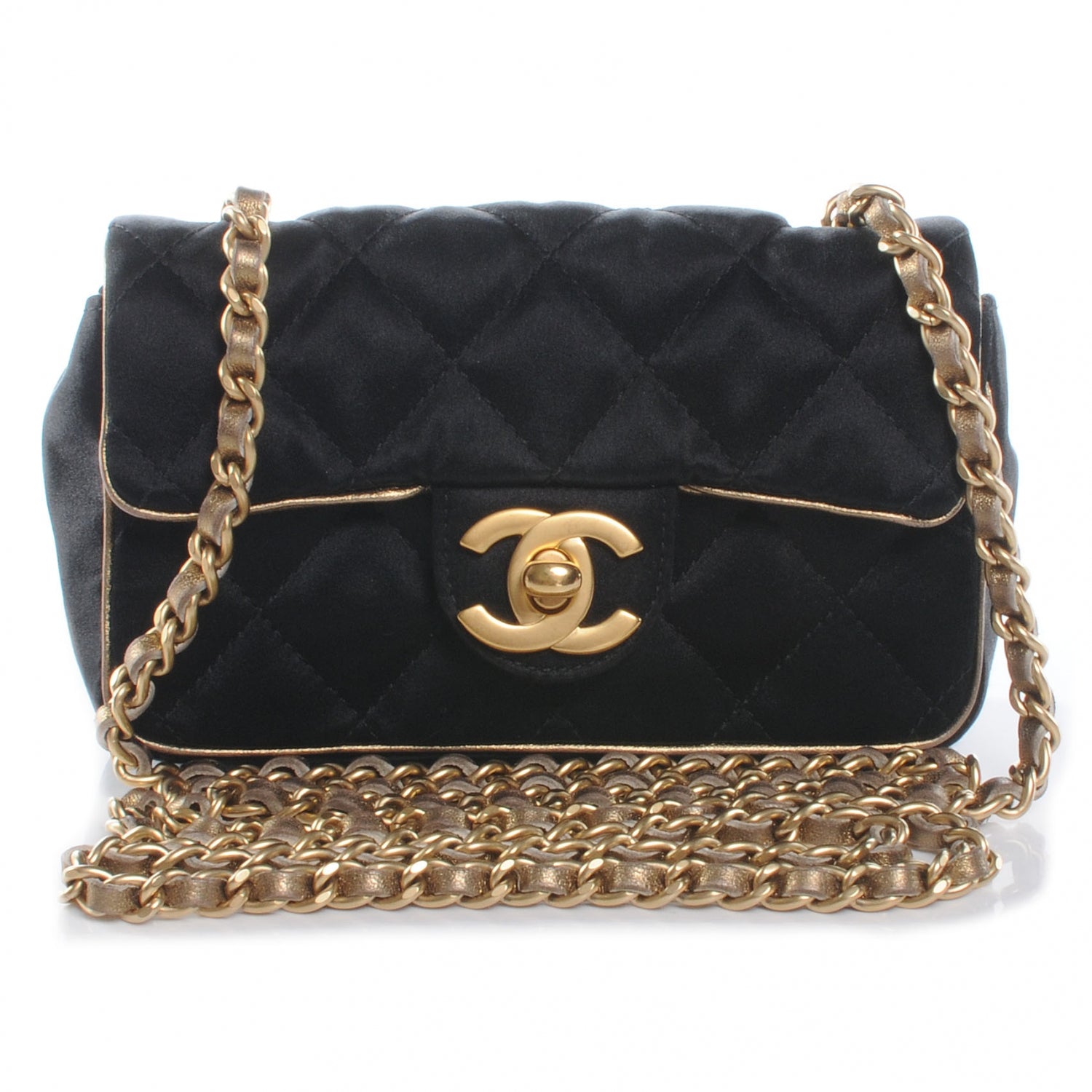 Chanel Satin Quilted Extra Mini Flap Black Gold 1 of 8
