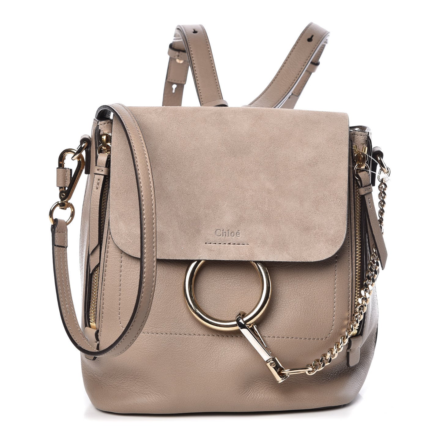 Suede Calfskin Small Faye Backpack Motty Grey