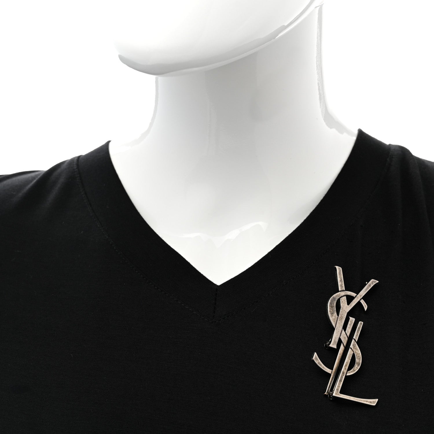 Saint Laurent Metal Deconstructed Monogram Brooch Silver 2 of 5