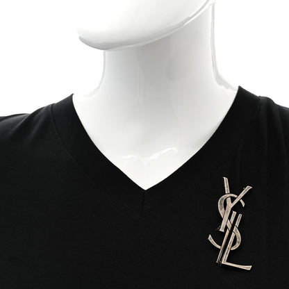 Saint Laurent Metal Deconstructed Monogram Brooch Silver 2 of 5