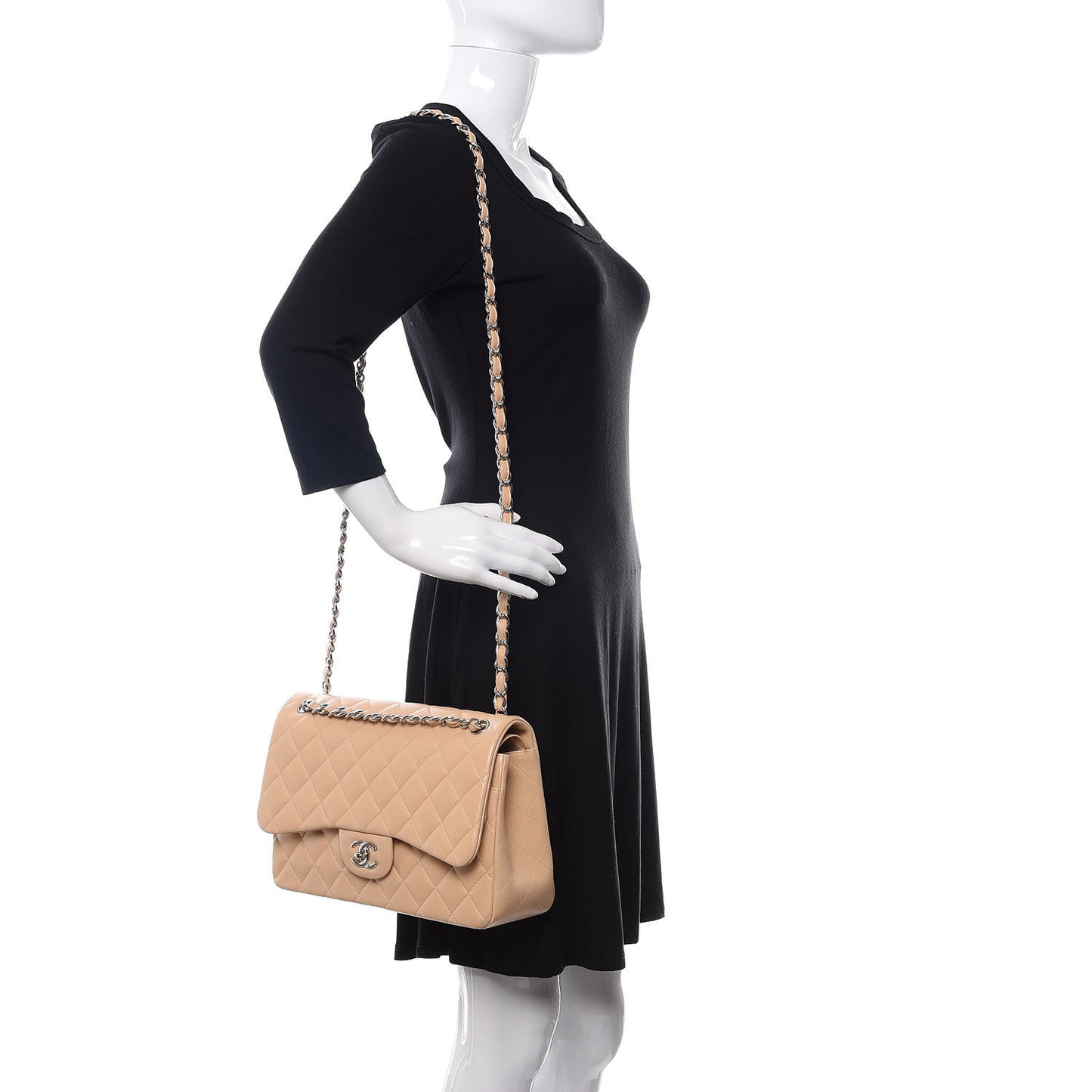 Lambskin Quilted Jumbo Double Flap Beige